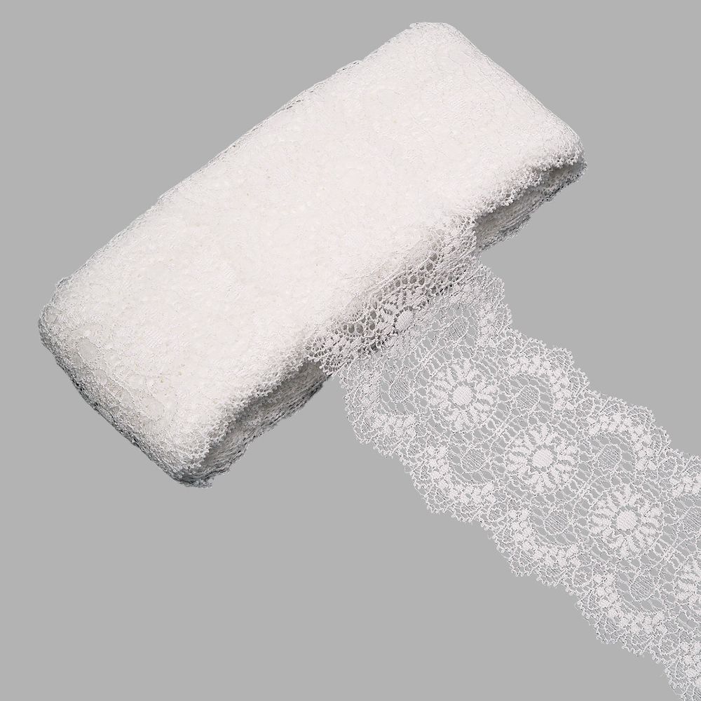 Кружево эластичное (стрейч) 80 мм / 13.72 метра, белый, 3AR3777