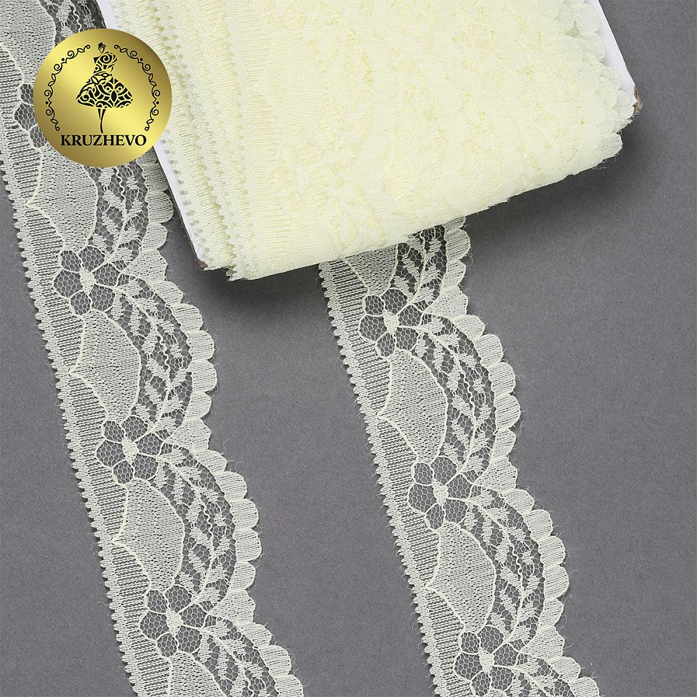 Кружево отделочное в стиле "трикотаж" 40 мм, TBY 1661, цв.02 молочный, уп.27.4м
