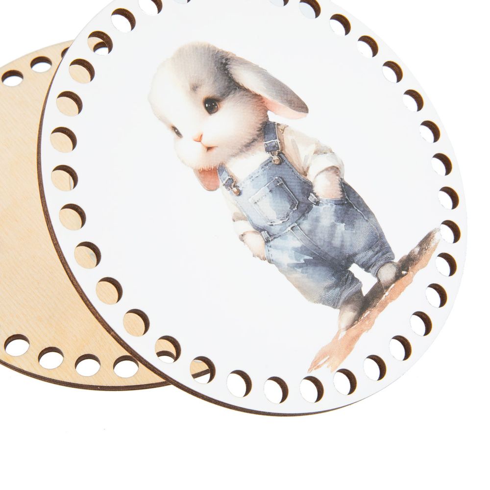 Набор донышек для вязания Матовый фанера ⌀15х0.4 см, 2 шт, 04 Зайчик, Love2art ДВ-02