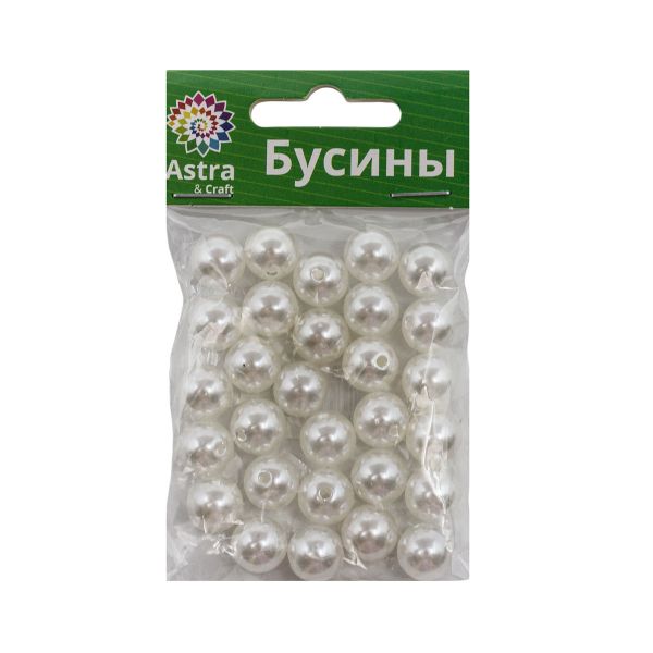 Бусины пластик (жемчуг) ⌀12 мм, 25 г, Astra&Craft, 001 NL белый