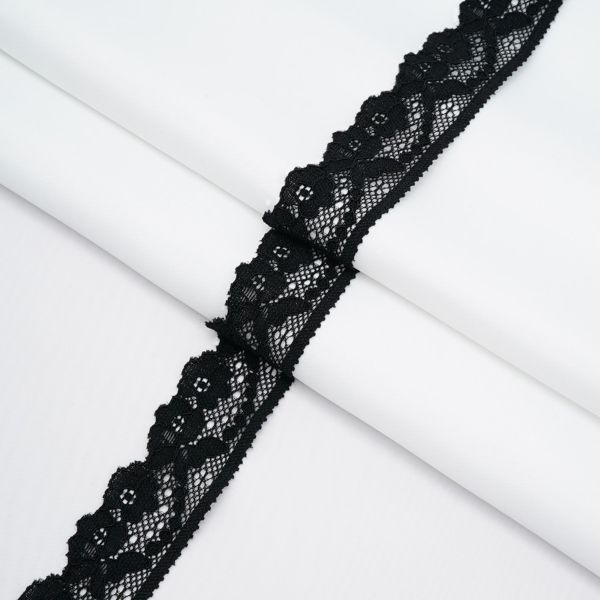 Кружево эластичное (стрейч) 30 мм, черный, 13.71 м