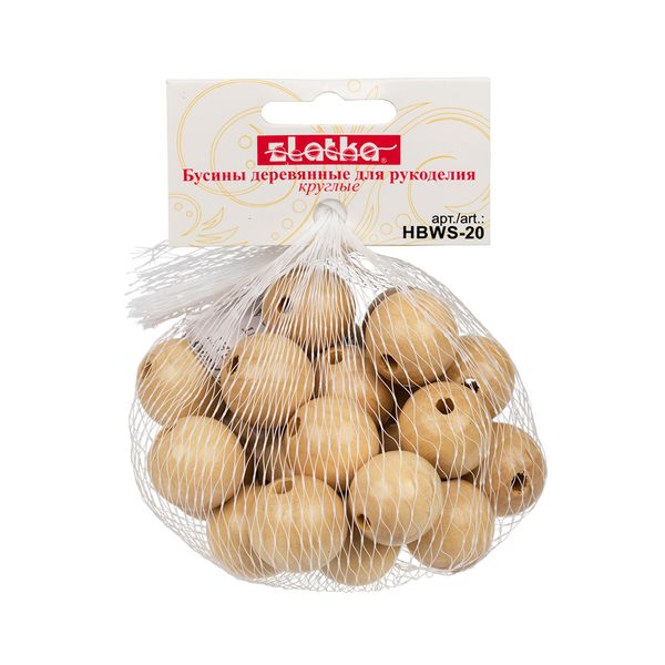 Бусины дерево ⌀20 мм, 250±10 шт, св. дерево, Zlatka HBWS-20