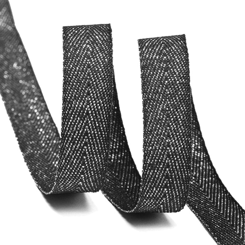 Тесьма (лента) киперная п/э металлик 10 мм, черный, уп.22,85м