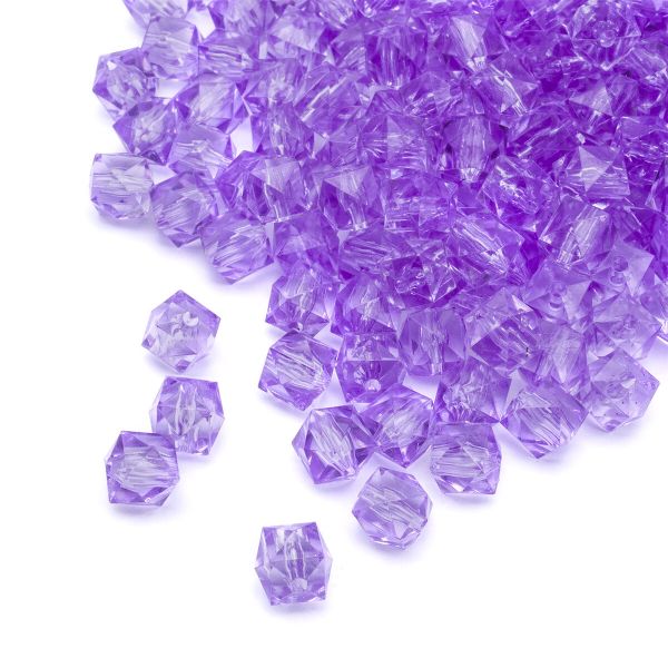 Бусины акрил ⌀10 мм, прозрач. в цвете, граненый куб, 500 г, Astra&Craft (643 лавандовый)