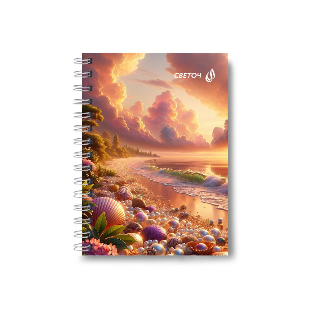 Записная книжка на гребне A6 80 л., 4 шт, клетка, Морской закат 01188, Светоч ЗК112