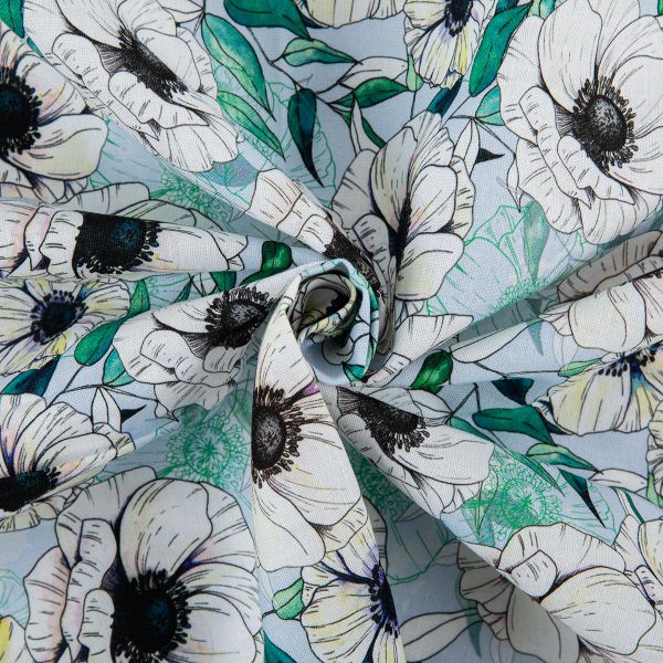 Ткань для пэчворка Peppy Цветущие анемоны 50х55 см, 140±5 г/м², ЦА-01 голубой