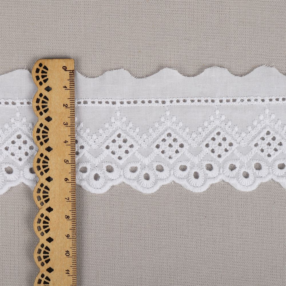 Кружево шитьё 60 мм, хлопок, TBY.0190, цв.01 белый, уп.13.71м, Kruzhevo