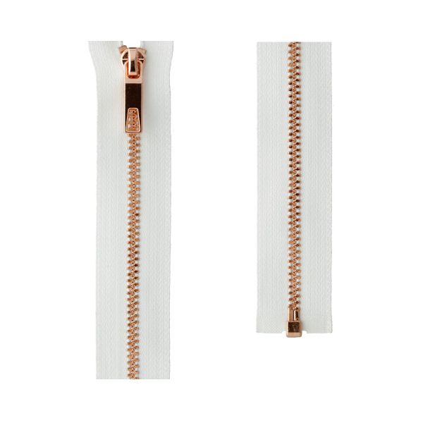 Молния металл Т3 (3 мм) 1 зам., разъем., 60 см, декор, с брелоком, белый / под красное золото брелок DEK Premium, DVS-3 Gamma, 1 шт
