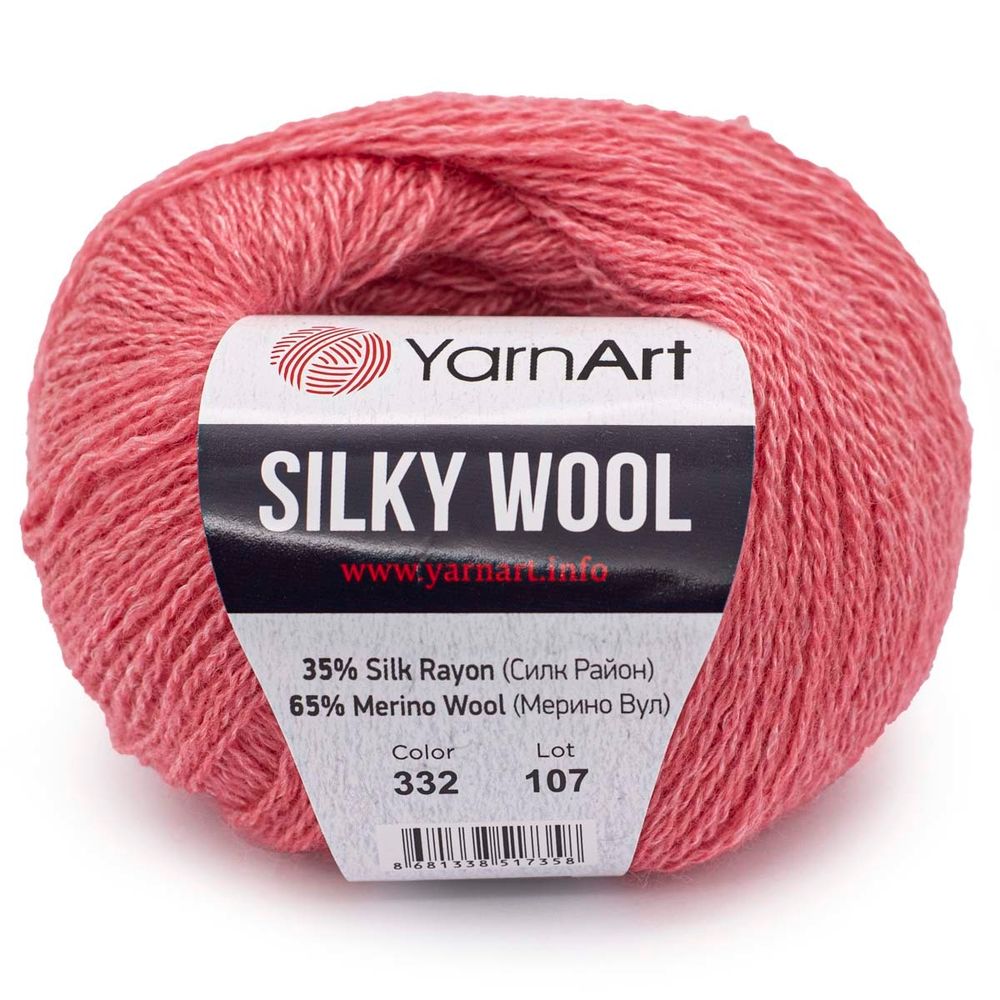 Пряжа YarnArt (ЯрнАрт) Silky Wool / уп.10 мот. по 25 г, 190м, 332 розовый