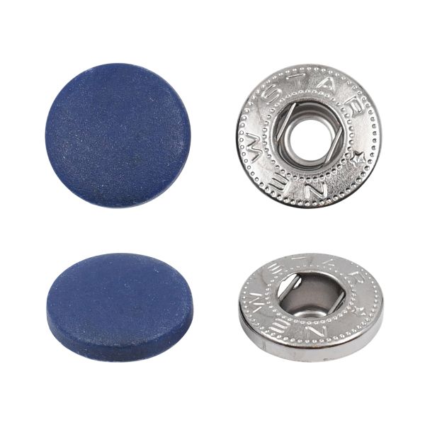 Кнопка Альфа (S-образная) ⌀15.0 мм, ≈720 шт, шляпка пластик + отв.части МЕТАЛЛ, 569 т.синий + отв.части чер.никель, NEW STAR