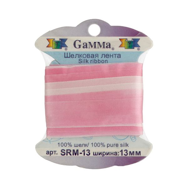Лента (тесьма) шелковая 13.0 мм / 9.1±0.5 метров, M008 бл.розовый/розовый, Gamma SRM-13