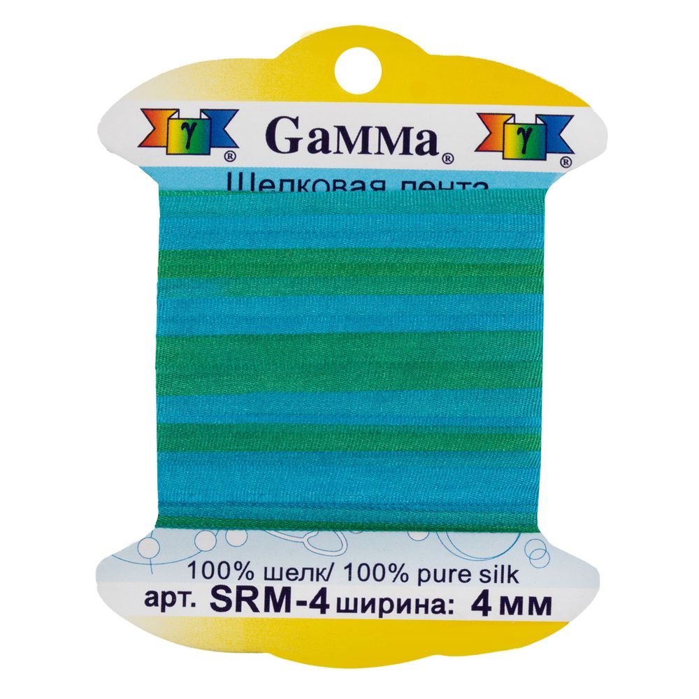 Лента (тесьма) шелковая 4.0 мм / 9.1±0.5 метров, M110 бирюзовый/зеленый, Gamma SRM-4