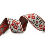 Лента (тесьма) жаккардовая 24.0 мм / 25±1 метров, Славянский орнамент Оберег, рис.9456 белый/красный, С3772Г17