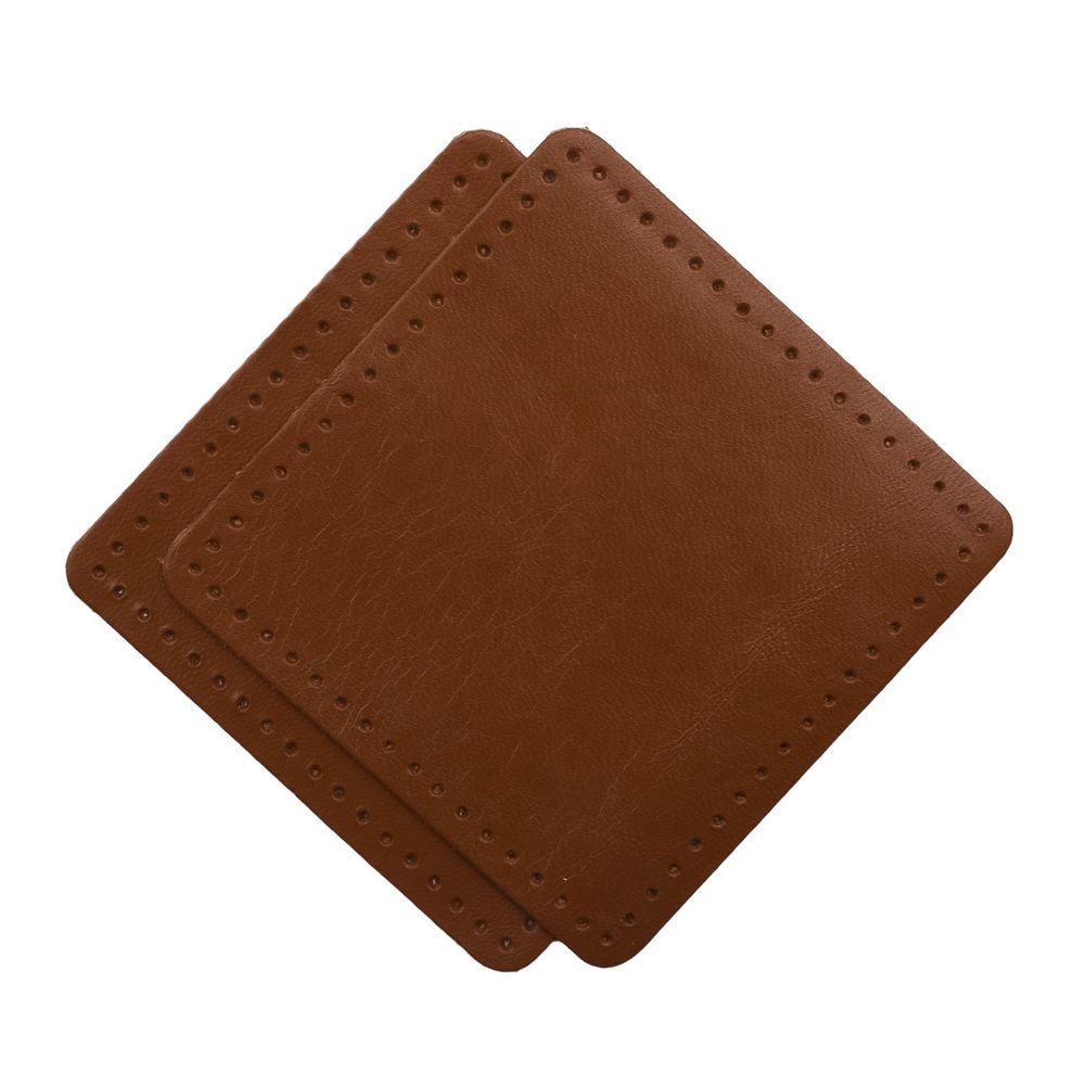 Заплатки пришивные из кожи, квадрат 8см с перфорацией, 2 шт, 100% кожа, 02 светло-коричневый, 9122
