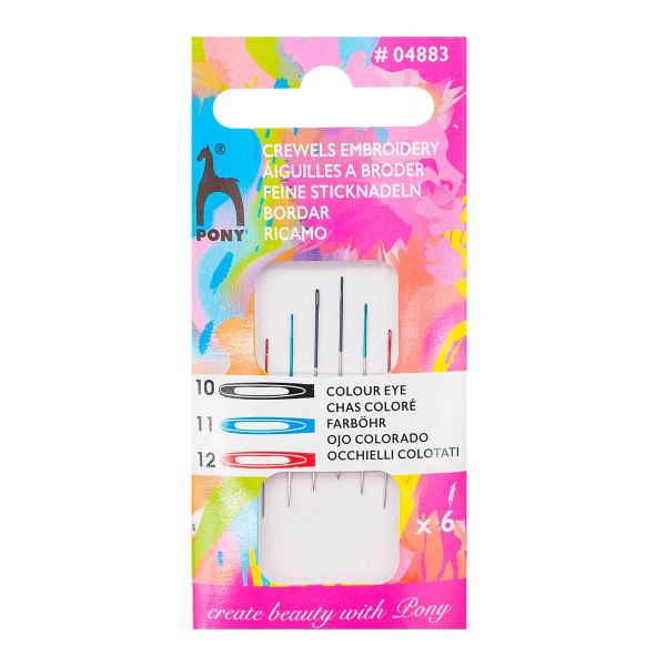Иглы ручные для вышивания с цветным ушком, разм.10/12, 6 шт, Pony