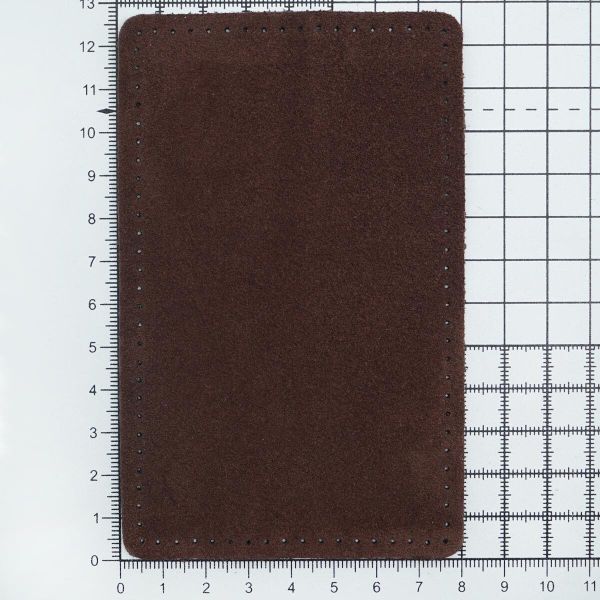 Заплатки пришивные из замши, прямоугольник 8х12,7см с перфорацией, 2 шт, 100% кожа, 21 темно-коричневый, 59123