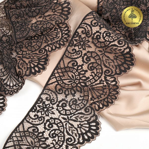 Кружево эластичное (стрейч) 110 мм, 40992PP цв.L30 кофе с молоком+черный уп.25м, Kruzhevo