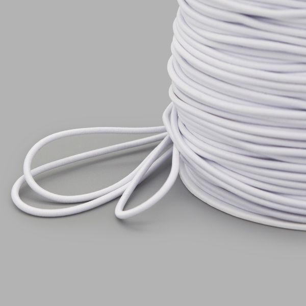 Резинка шляпная (шнур эластичный) ⌀2.5 мм / 100 метров, 01 белый