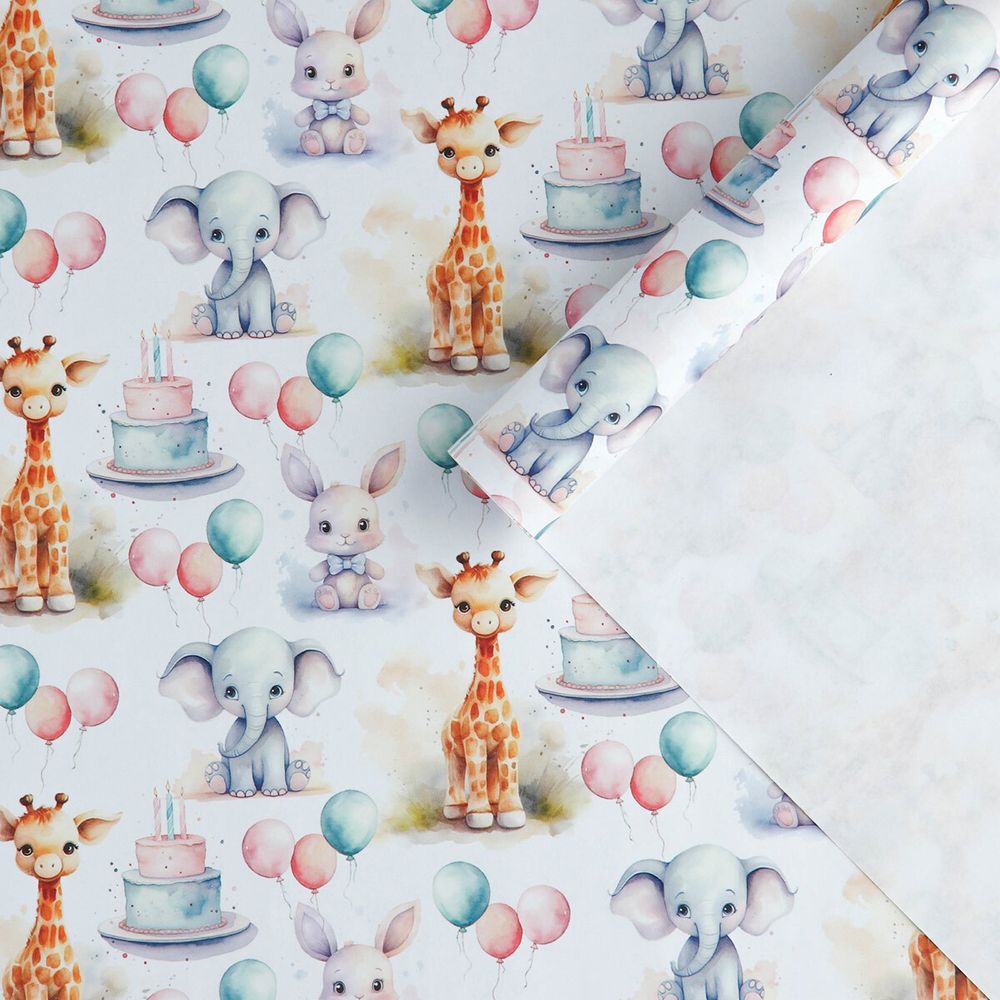 Бумага крафт белая Праздничные животные, 50х70см, 10175182, 10 шт