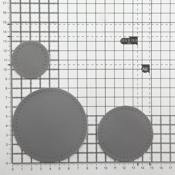 Набор заплаток пришивных из кожи, круг ⌀4см, 6см и 8см, с перфорацией, 3 шт, 100% кожа (07 серый), 9401