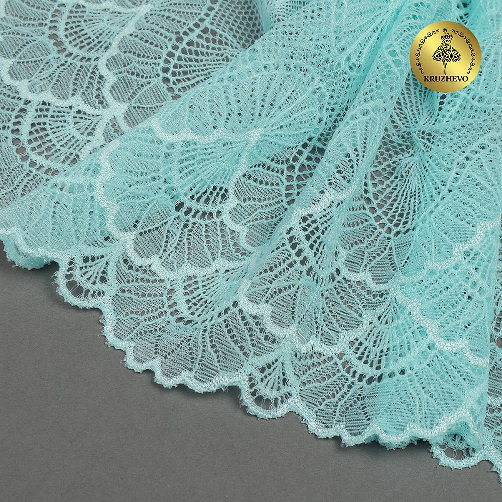 Кружево эластичное (стрейч) 8034 195мм цв.F201 мята, 10 метров, Kruzhevo
