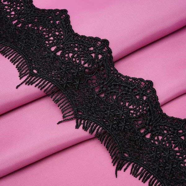 Кружево гипюр (плетёное) 72 мм / 9.14 метров, C580 черный