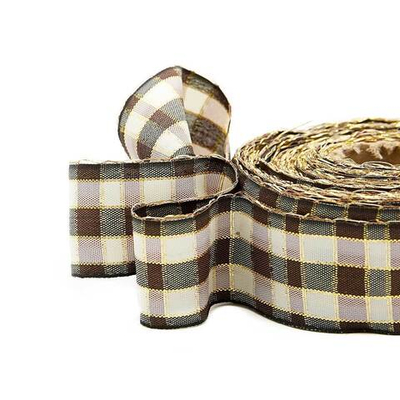 Лента Шотландка с люрексом 30 / 25м (коричневый/белый), С3301Г17