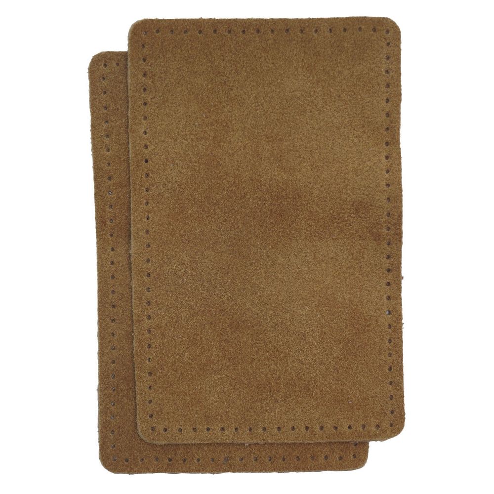 Заплатки пришивные из замши, прямоугольник 8х12,7см с перфорацией, 2 шт, 100% кожа, 32 кэмел, 59123