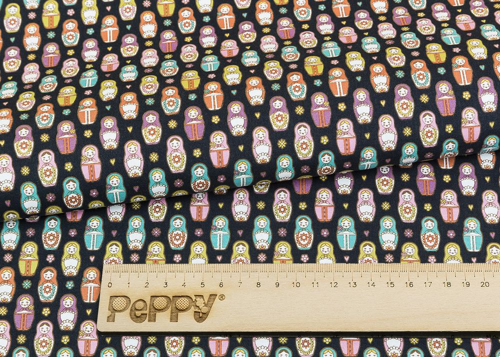 Ткань для пэчворка Peppy Крошки-матрешки, рулон 112 см / 5 метров, КМ-15 черный, Peppy