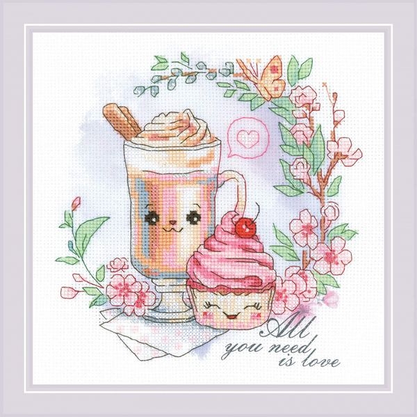 Набор для вышивания нитками Риолис, Кофе для влюбленных, 20х20 см