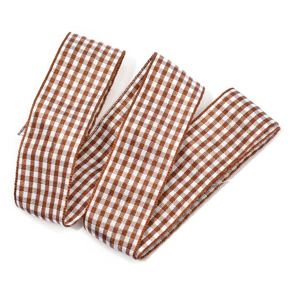 Лента тканевая с рисунком Клетка 25 мм, коричневый/белый, уп. 20 м