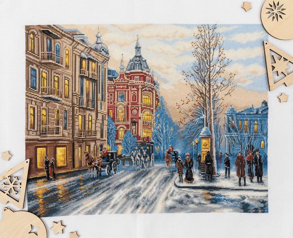 Набор для вышивания нитками Panna, Золотая серия. Зимняя мостовая, 40х30 см