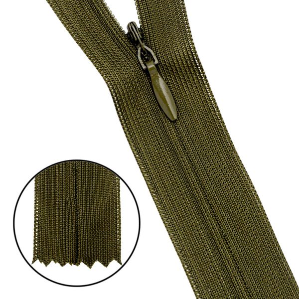 Молния потайная (скрытая) Т3 (3 мм) 1 зам., н/раз., 20 см, нейлон, F264 болотный, 10 шт