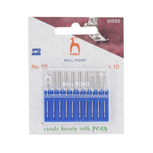 Иглы для швейных машин для трикотажа 130/705 H, №90 с плоской колбой, 10 шт, Pony, 51033