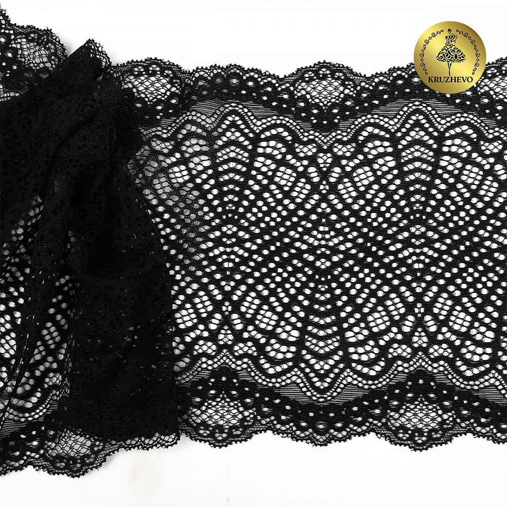 Кружево бельевое эластичное 190 мм / 3 м, 6389, цв.02 черный, Kruzhevo