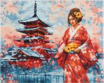 Алмазная (кристальная) мозаика Фрея ALPD-273, на подрамнике Японка у пагоды, 50х40 см