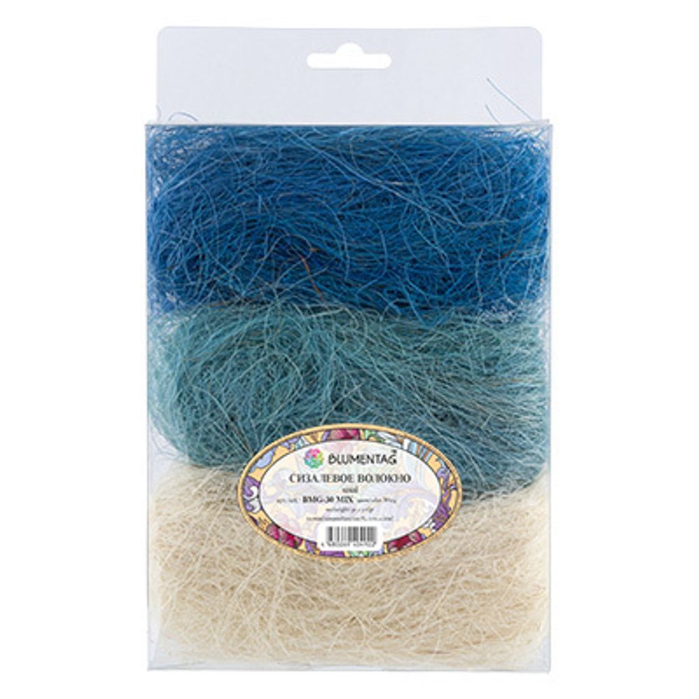 Сизалевое волокно 30 г,±3 г, 04 белый/голубой/синий, Blumentag BMG-30 MIX