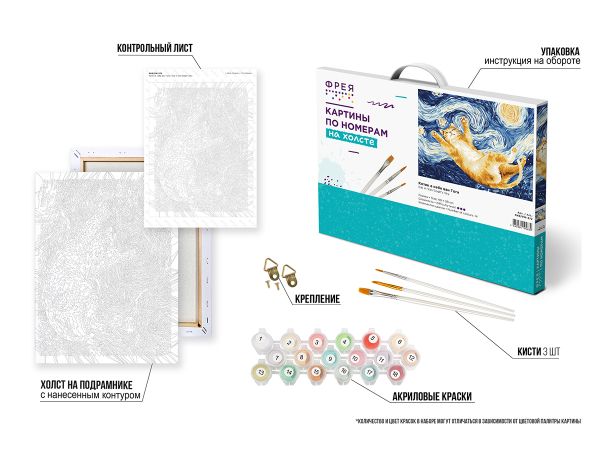 Картина по номерам Фрея PNB/PM-372, Котик в небе ван Гога, 40х30 см