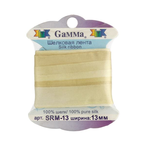Лента (тесьма) шелковая 13.0 мм / 9.1±0.5 метров, M024 серо-зеленый/зеленый, Gamma SRM-13