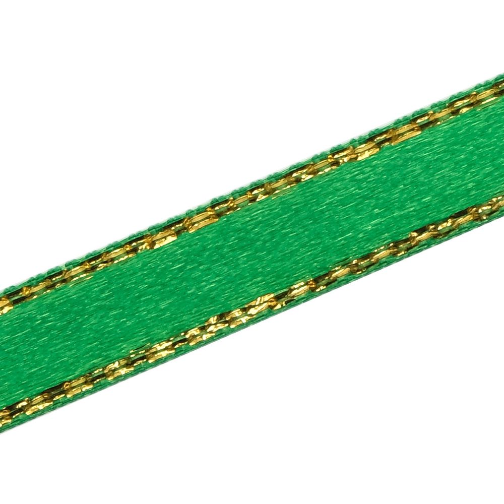 Лента атласная 1-сторонняя 06.0 мм / 22.86 метра, с золотой нитью, 19 зеленый