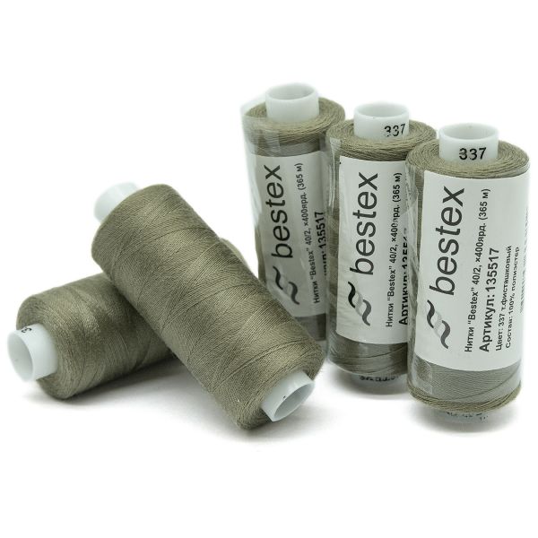 Нитки швейные бытовые Bestex 40/2, 365 м (400 ярд) / 10 кат., 337 галечный серый