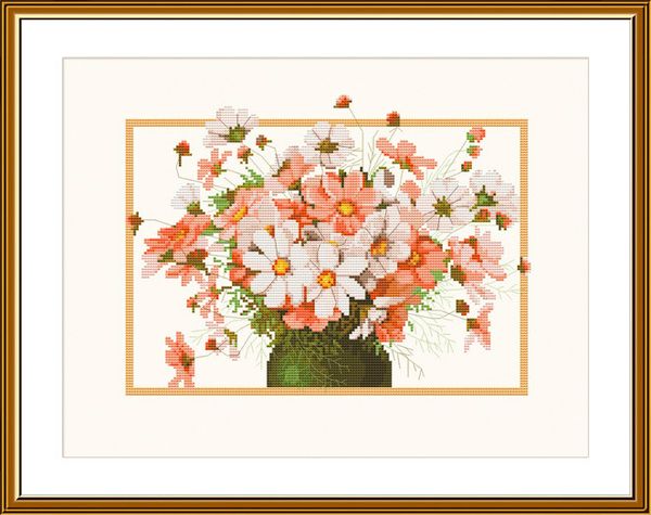 Набор для вышивания нитками Нова Слобода, Букет космеи 27,3х36 см