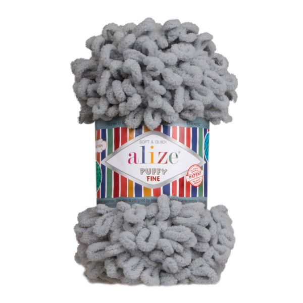 Пряжа Alize (Ализе) Puffy Fine / уп.5 мот. по 100 г, 14м, 343 угольно-серый A