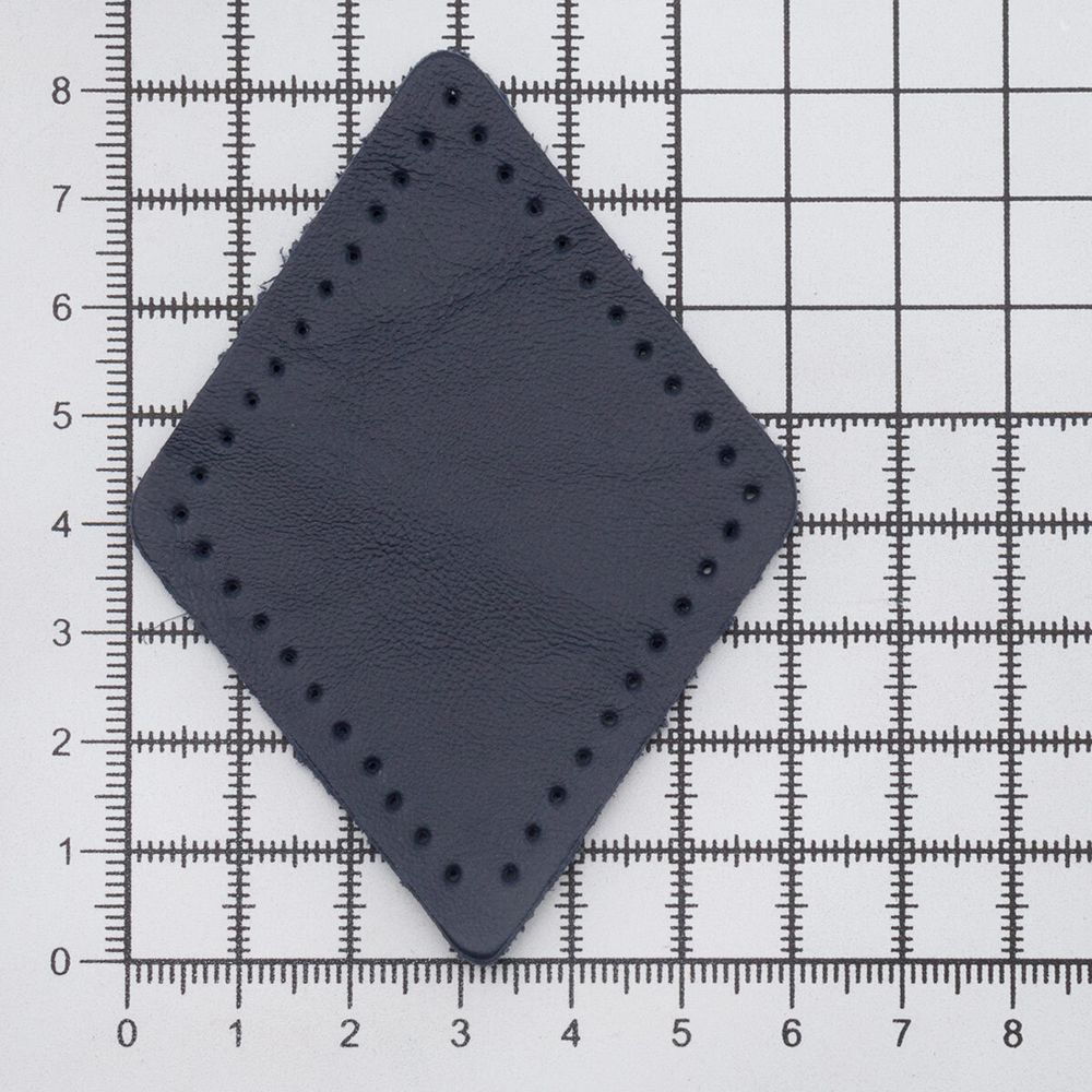 Заплатки пришивные из кожи, ромб 6х8,4см с перфорацией, 2 шт, 100% кожа, 05 темно-синий, 9115
