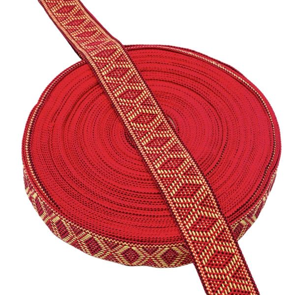Лента (тесьма) жаккардовая 30.0 мм / 25±1 метров, рис. 9854, красный/желтый/черный, С3881Г17