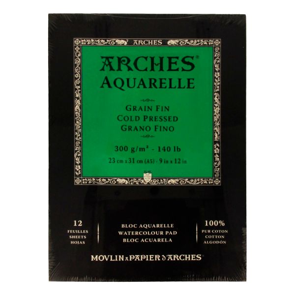 Альбом для акварели CP Watercolour 100% хлопок 300 г/м², 23х31 см, склейка с одной стороны 12 л, мелкозернистая, Arches A1795092