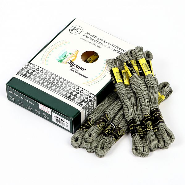 Мулине ПНК им.Кирова цв.6706 оливковый, 24 мотка по 8 метров
