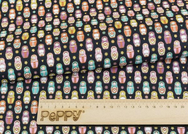 Ткань для пэчворка Peppy Крошки-матрешки, рулон 112 см / 5 метров, КМ-15 черный, Peppy