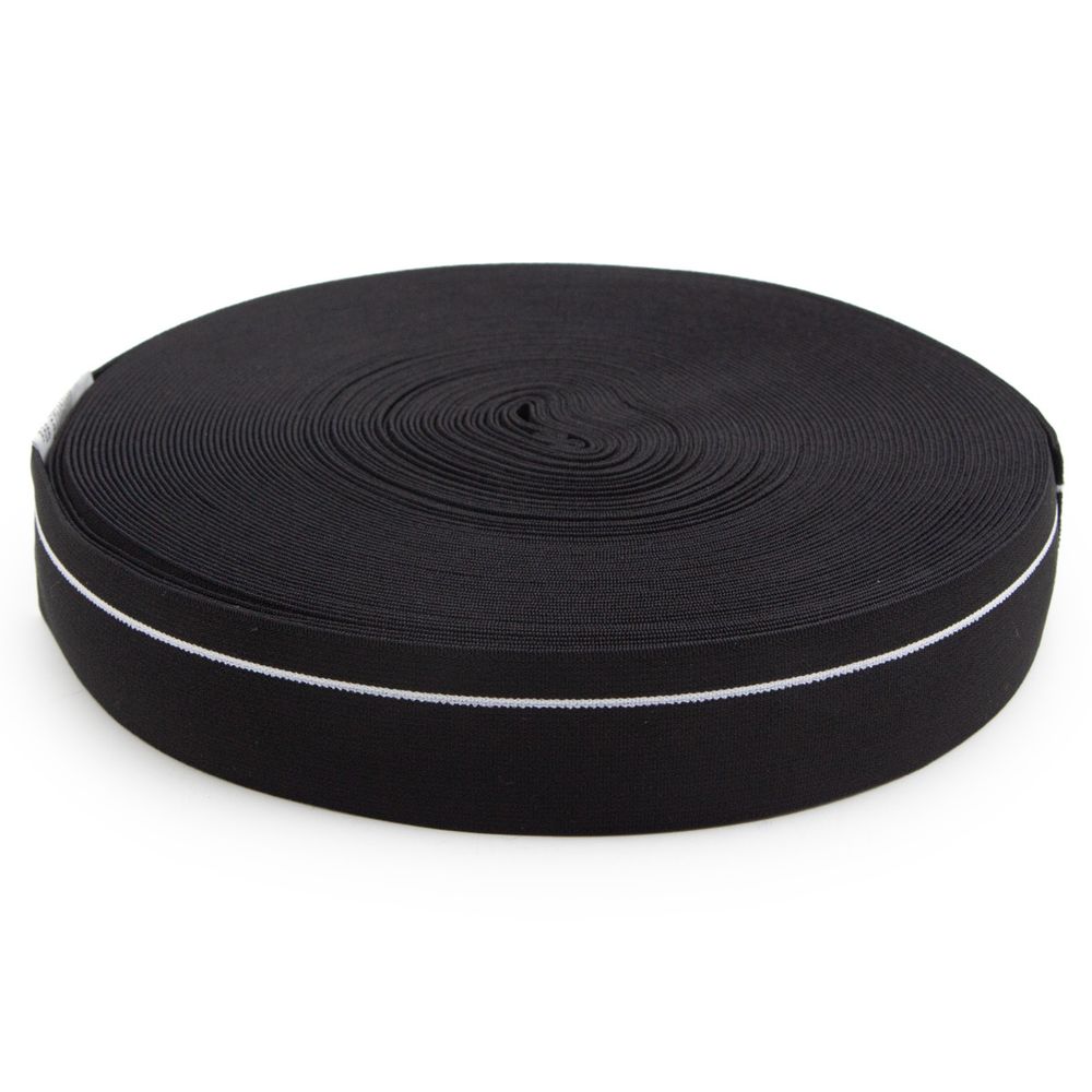 Резинка для мужских трусов и боксеров 35.0 мм / 25 метров, тканая мягкая, 24 г/м, черный/белый полоса