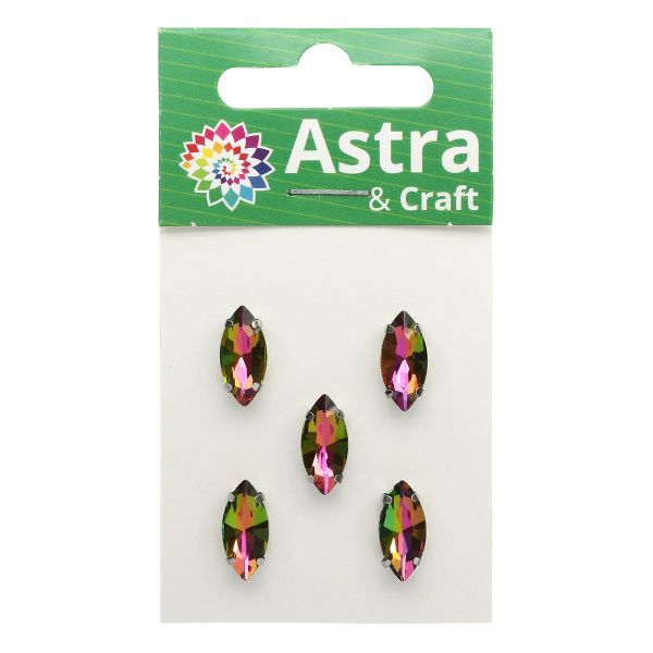 Хрустальные стразы в цапах формы миндаль, радужный 7х15 мм, 5 шт., МЦ003НН715